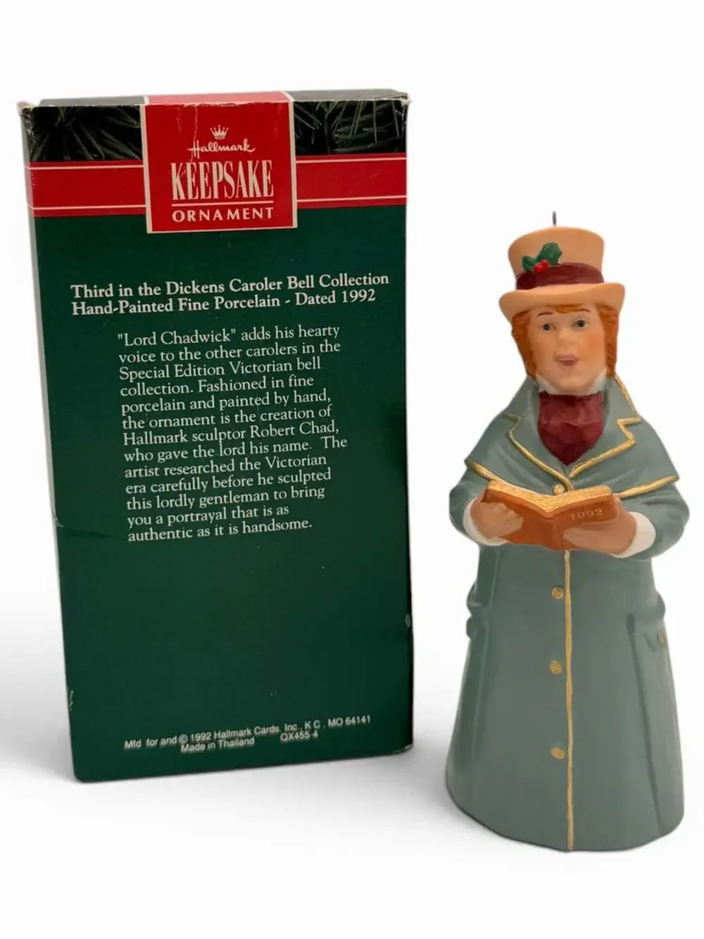 1992 Hallmark Keepsake Lord Chadwick Porcelain Dickens Caroler Bell Ornament